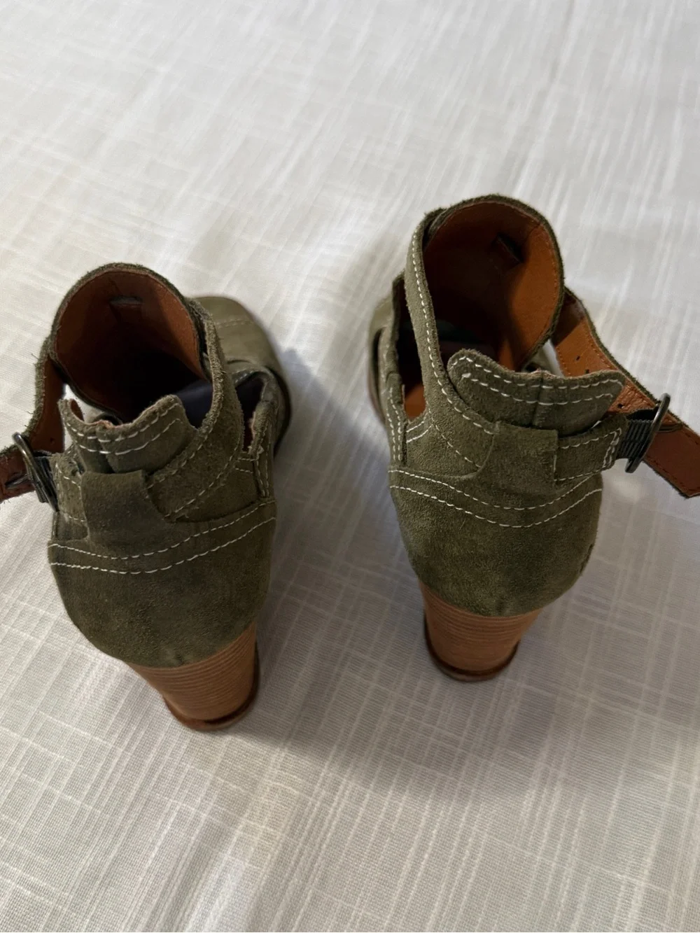 Lucky Brand Olive Green Suede Peep-Toe Wedge Sandals